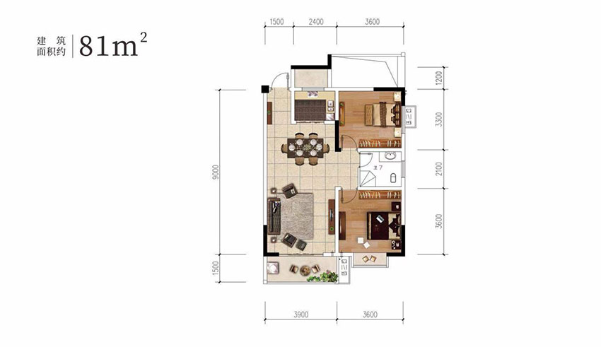 建面约81㎡户型